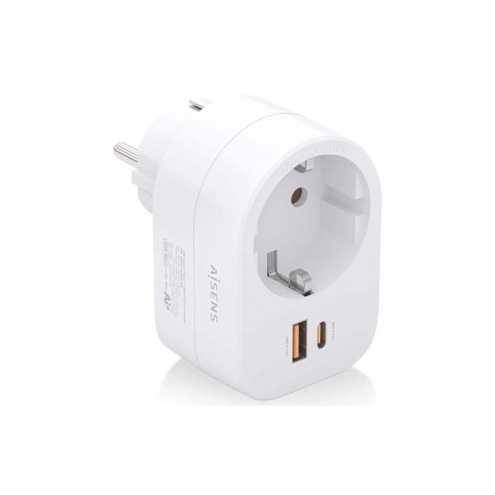 Enchufe Aisens ASPS-1A1C06-W/ 1 Toma de Corriente/ 1 USB Tipo-C PD/ 1 USB/ Blanco | Enchufes