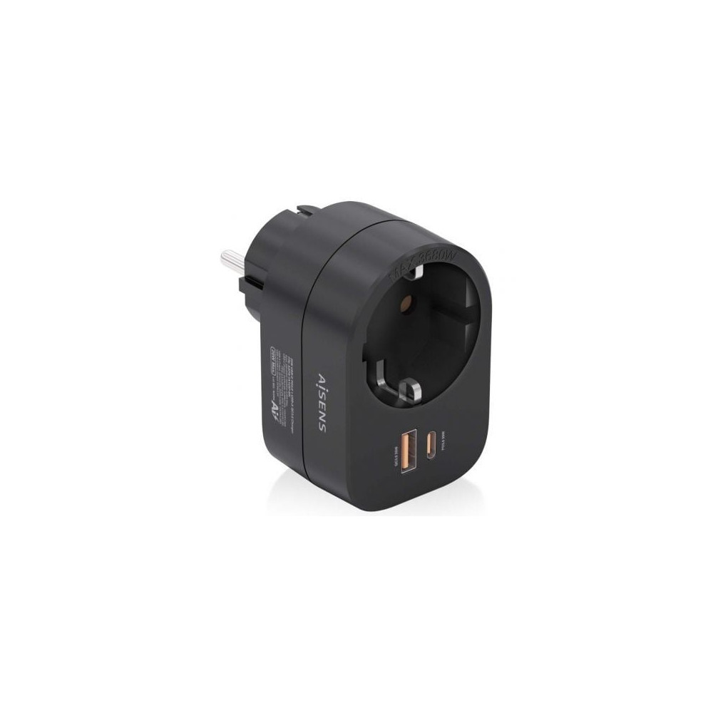 Enchufe Aisens ASPS-1A1C07-BK/ 1 Toma de Corriente/ 1 USB Tipo-C PD/ 1 USB/ Negro | Enchufes