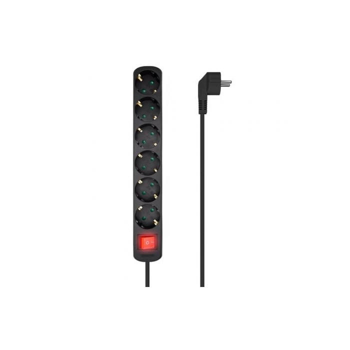 Regleta con Interruptor Aisens A154-0536/ 6 Tomas de Corriente/ Cable 1.4m/ Negro | Regletas