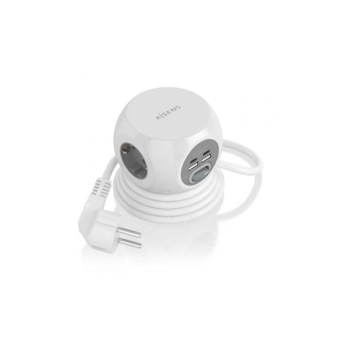 Regleta con Interruptor Aisens ASPS-2A2C04-W/ 3 Tomas de Corriente/ 2 USB Tipo-C/ 2 USB/ Cable 1.4m/ Blanco | Regletas