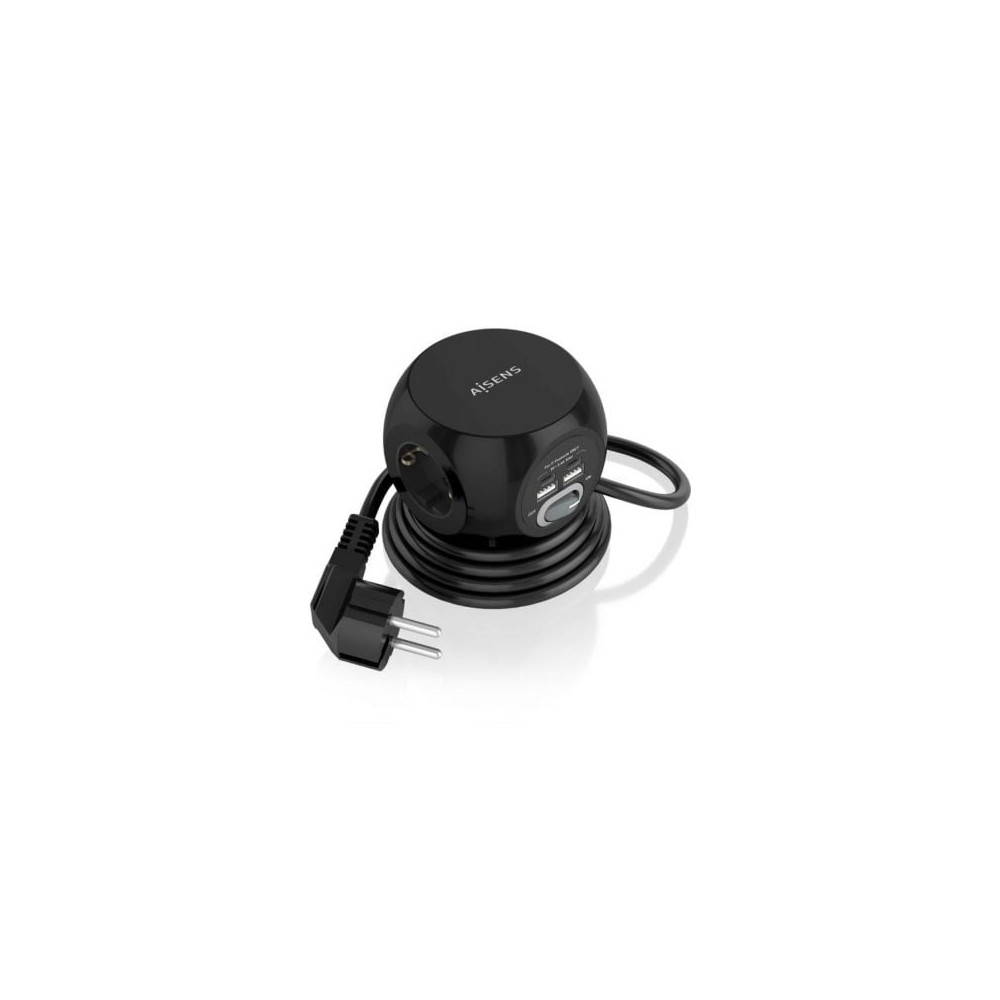 Regleta con Interruptor Aisens ASPS-2A2C05-BK/ 3 Tomas de Corriente/ 2 USB Tipo-C/ 2 USB/ Cable 1.4m/ Negro | Regletas