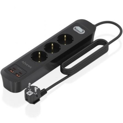 Regleta con Interruptor Aisens ASPS-2A2C11-BK/ 3 Tomas de Corriente/ 2 USB - 2 USB Tipo-C/ Cable 1.4m/ Negro | Regletas