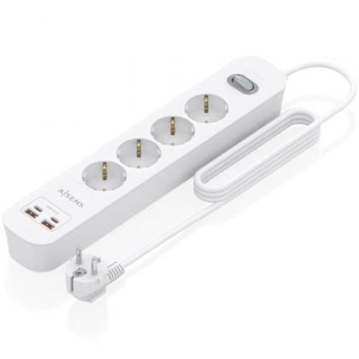 Regleta con Interruptor Aisens ASPS-2A2C12-W/ 4 Tomas de Corriente/ 2 USB - 2 USB Tipo-C/ Cable 1.4m/ Blanco | Regletas