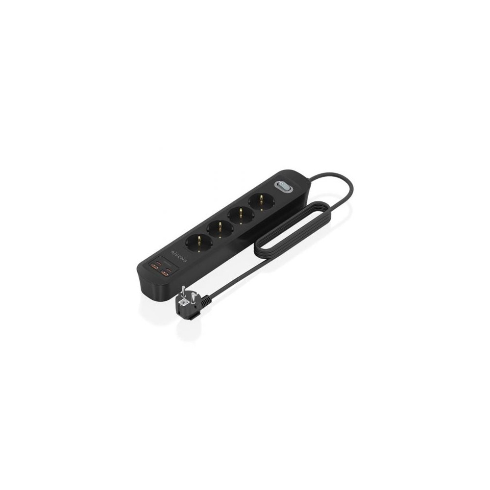 Regleta con Interruptor Aisens ASPS-2A2C13-BK/ 4 Tomas de Corriente/ 2 USB - 2 USB Tipo-C/ Cable 1.4m/ Negro | Regletas