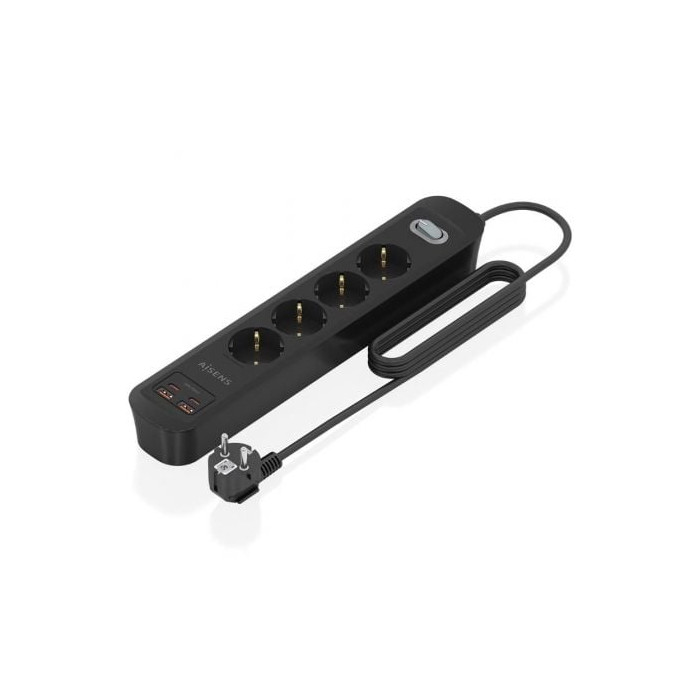 Regleta con Interruptor Aisens ASPS-2A2C13-BK/ 4 Tomas de Corriente/ 2 USB - 2 USB Tipo-C/ Cable 1.4m/ Negro | Regletas
