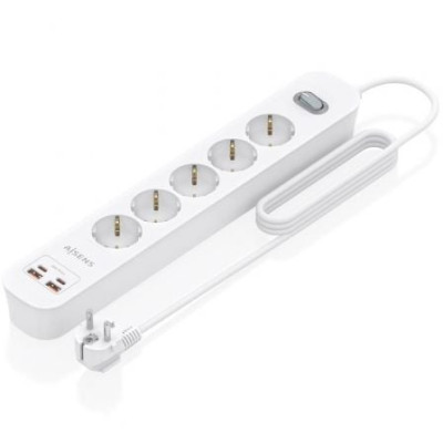 Regleta con Interruptor Aisens ASPS-2A2C14-W/ 5 Tomas de Corriente/ 2 USB - 2 USB Tipo-C/ Cable 1.4m/ Blanco | Regletas