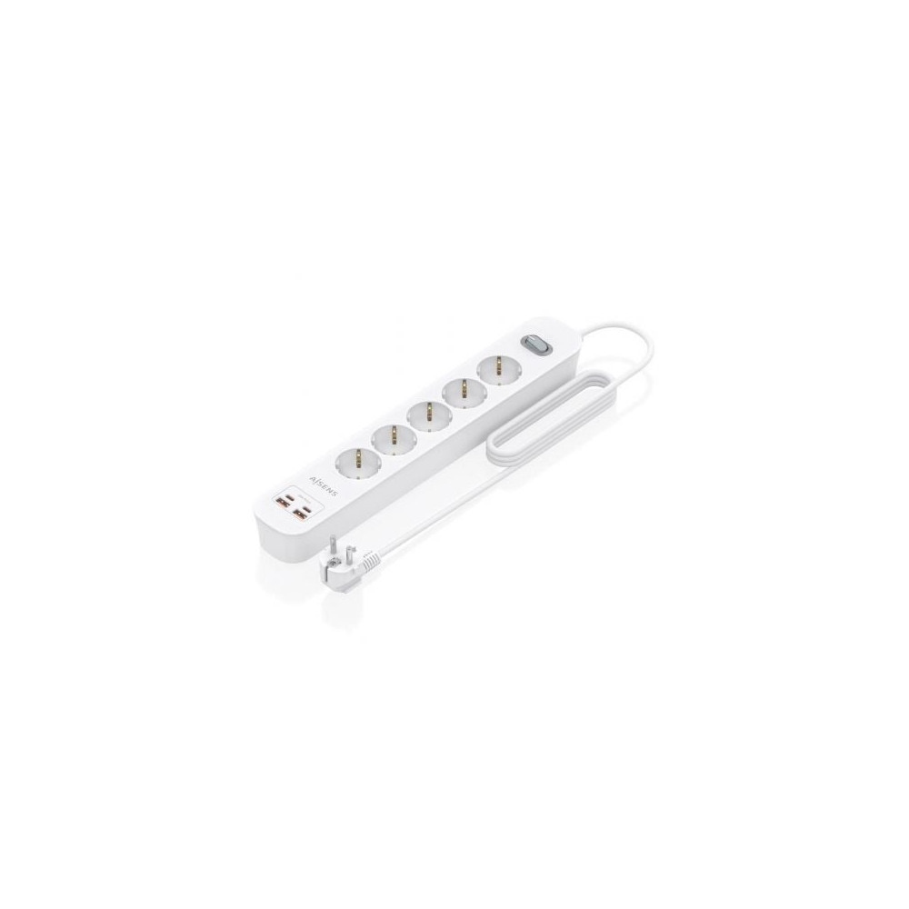 Regleta con Interruptor Aisens ASPS-2A2C14-W/ 5 Tomas de Corriente/ 2 USB - 2 USB Tipo-C/ Cable 1.4m/ Blanco | Regletas