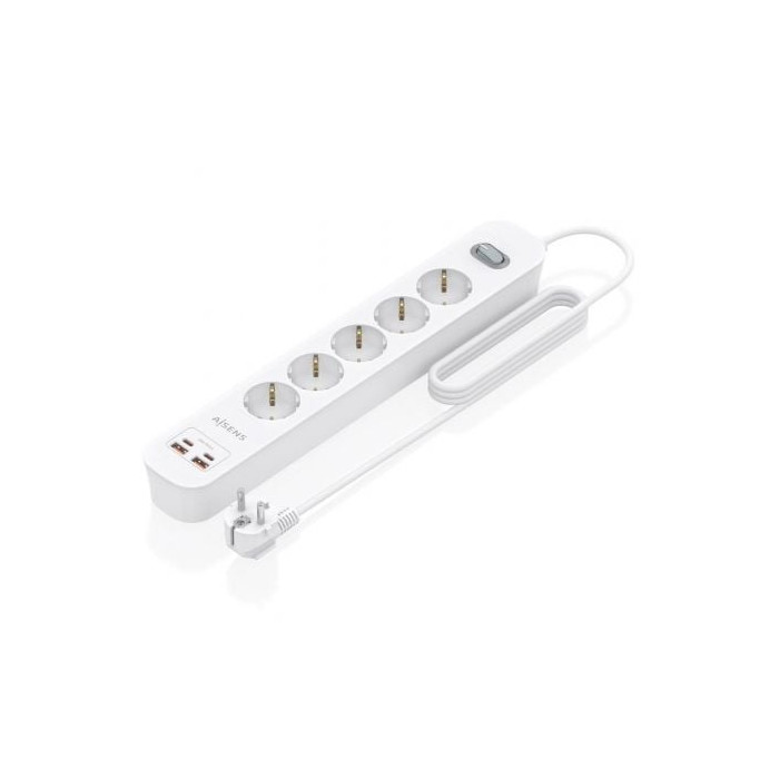 Regleta con Interruptor Aisens ASPS-2A2C14-W/ 5 Tomas de Corriente/ 2 USB - 2 USB Tipo-C/ Cable 1.4m/ Blanco | Regletas