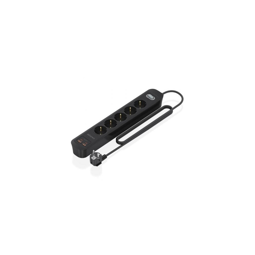Regleta con Interruptor Aisens ASPS-2A2C15-BK/ 5 Tomas de Corriente/ 2 USB - 2 USB Tipo-C/ Cable 1.4m/ Negro | Regletas