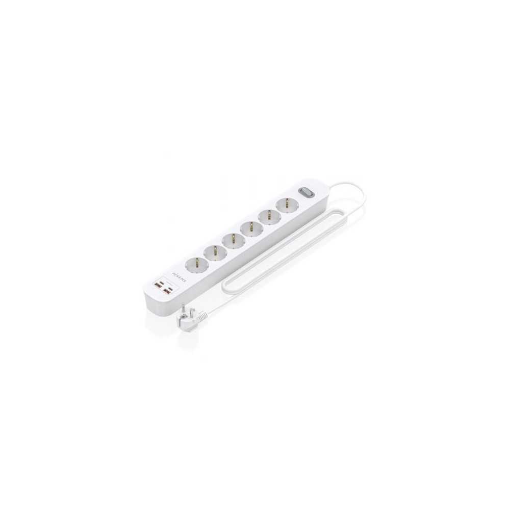 Regleta con Interruptor Aisens ASPS-2A2C16-W/ 6 Tomas de Corriente/ 2 USB - 2 USB Tipo-C/ Cable 1.4m/ Blanco | Regletas