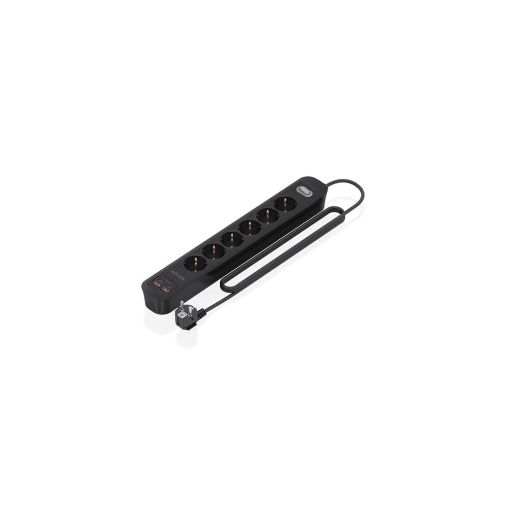 Regleta con Interruptor Aisens ASPS-2A2C17-BK/ 6 Tomas de Corriente/ 2 USB - 2 USB Tipo-C/ Cable 1.4m/ Negro | Regletas