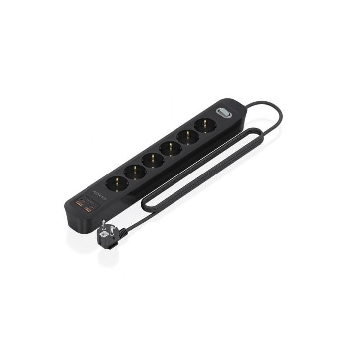 Regleta con Interruptor Aisens ASPS-2A2C17-BK/ 6 Tomas de Corriente/ 2 USB - 2 USB Tipo-C/ Cable 1.4m/ Negro | Regletas