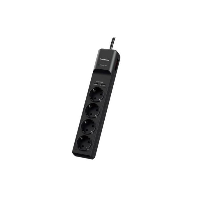 Regleta con interruptor Cyberpower P0420SUD0-DE/ 4 Tomas de corriente/ 2 USB/ Cable 1.8m/ Negra | Regletas