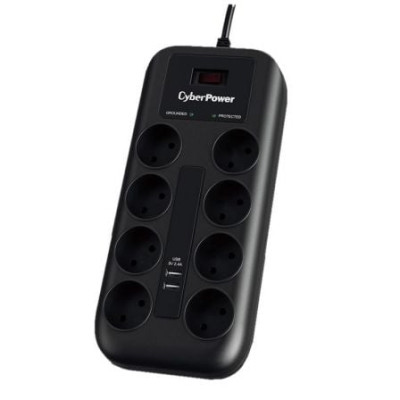 Regleta con Interruptor Cyberpower P0820SUD0-DE/ 8 Tomas de corriente/ 2 USB/ Cable 1.8m/ Negra | Regletas