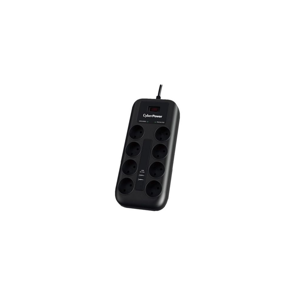 Regleta con Interruptor Cyberpower P0820SUD0-DE/ 8 Tomas de corriente/ 2 USB/ Cable 1.8m/ Negra | Regletas