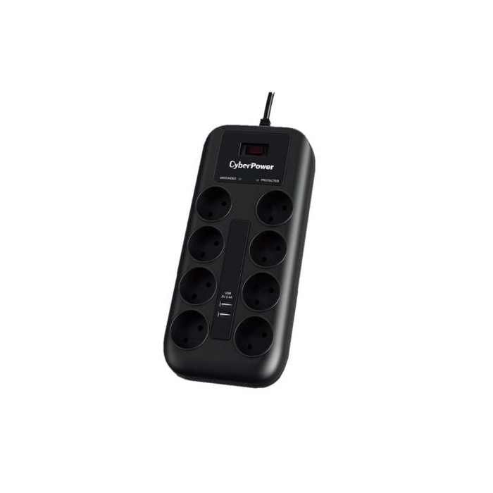 Regleta con Interruptor Cyberpower P0820SUD0-DE/ 8 Tomas de corriente/ 2 USB/ Cable 1.8m/ Negra | Regletas