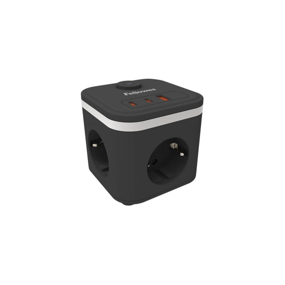Regleta con Interruptor Fellowes/ 3 Tomas de corriente/ 1 USB - 2 USB Tipo-C/ Cable 2m/ Negra | Regletas