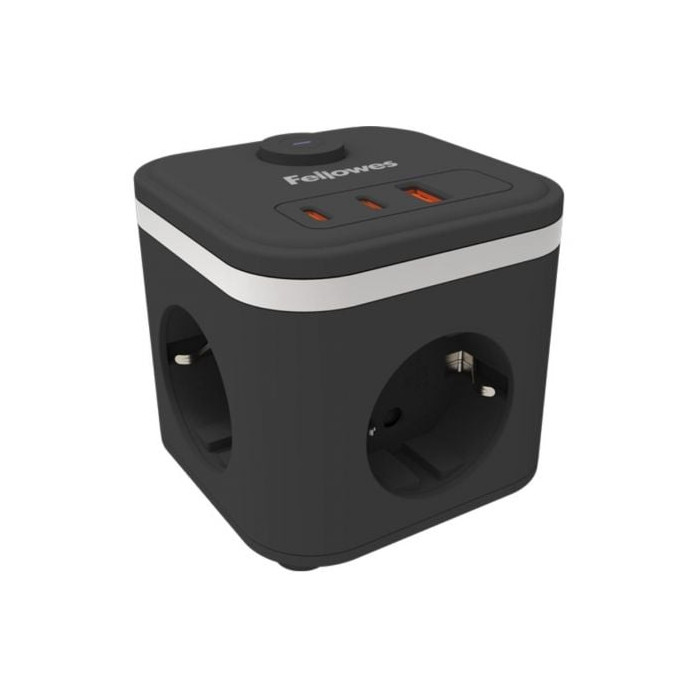 Regleta con Interruptor Fellowes/ 3 Tomas de corriente/ 1 USB - 2 USB Tipo-C/ Cable 2m/ Negra | Regletas
