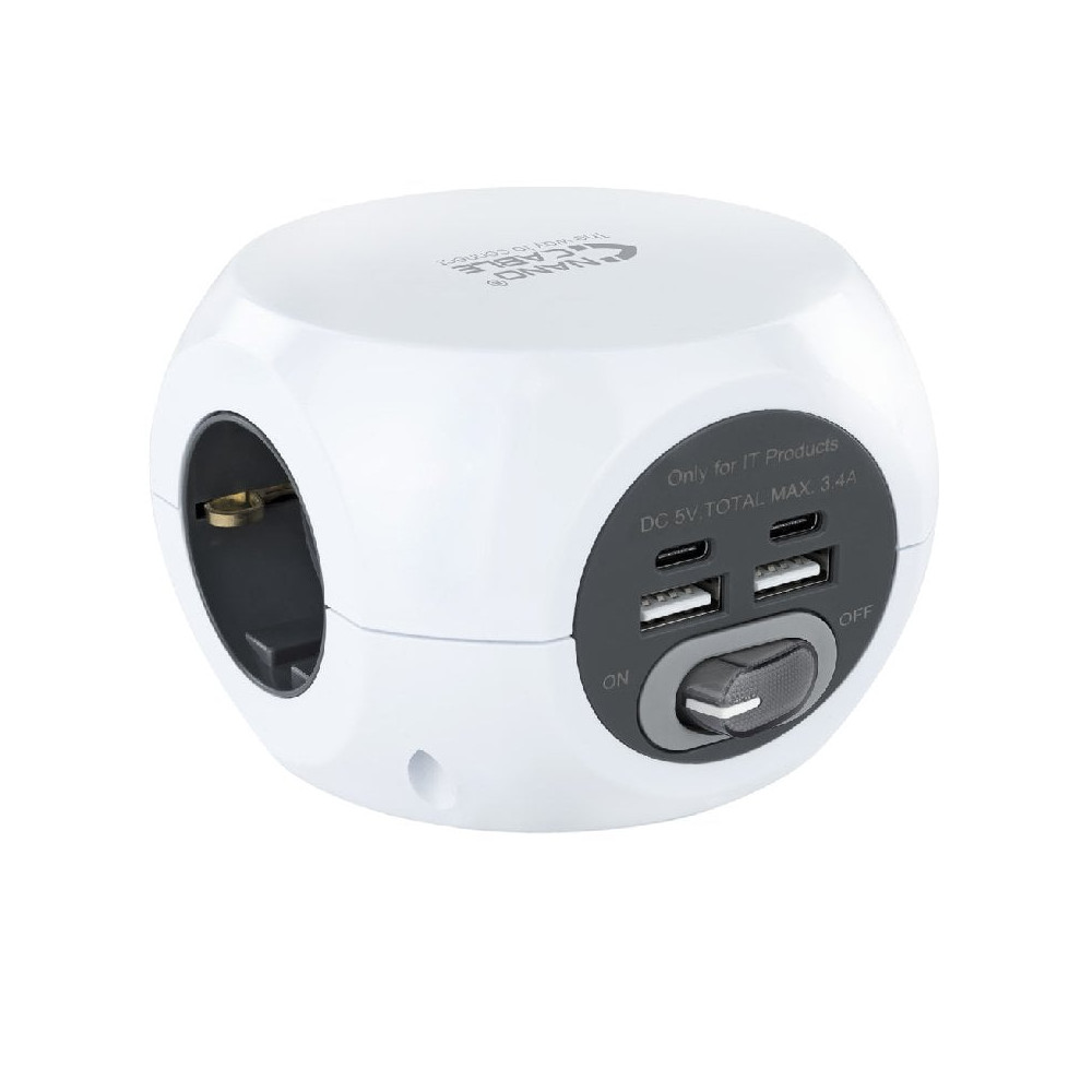 Regleta Nanocable 10.37.0001/ 3 Tomas de corriente/ 2 USB - 2 USB Tipo-C/ Cable 1.4m/ Blanca | Regletas
