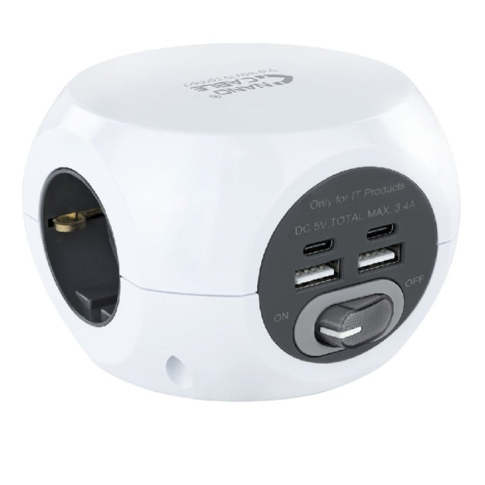 Regleta Nanocable 10.37.0001/ 3 Tomas de corriente/ 2 USB - 2 USB Tipo-C/ Cable 1.4m/ Blanca | Regletas