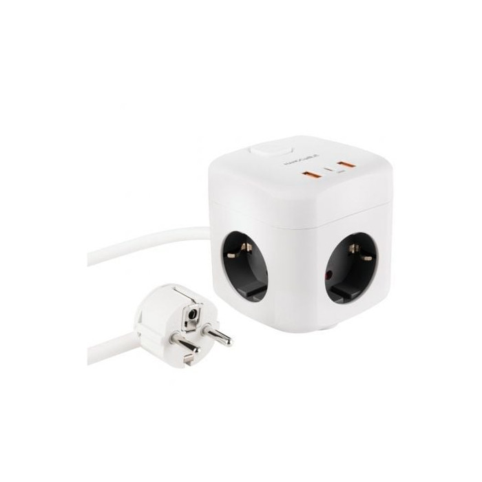 Regleta Nanocable 10.37.0011/ 3 Tomas de corriente/ 2 USB - 1 USB Tipo-C/ Cable 1.4m/ Blanca | Regletas