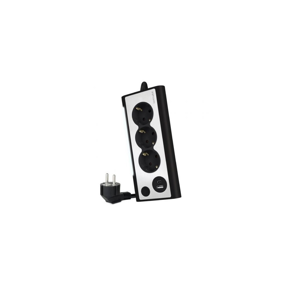 Regleta con Interruptor Nanocable 10.37.0013-BK/ 3 Tomas de Corriente/ 1 USB/ 1 USB Tipo C/ Cable 1.5m/ Negro | Regletas