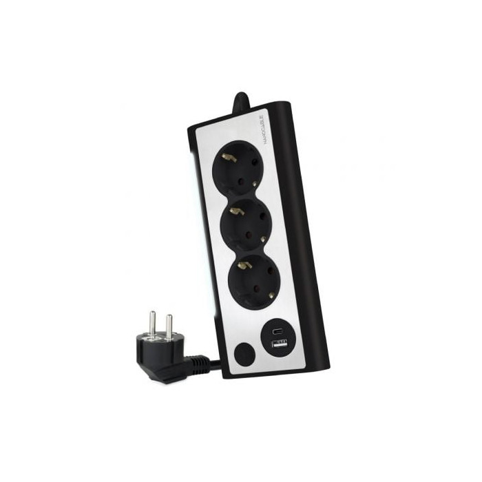 Regleta con Interruptor Nanocable 10.37.0013-BK/ 3 Tomas de Corriente/ 1 USB/ 1 USB Tipo C/ Cable 1.5m/ Negro | Regletas