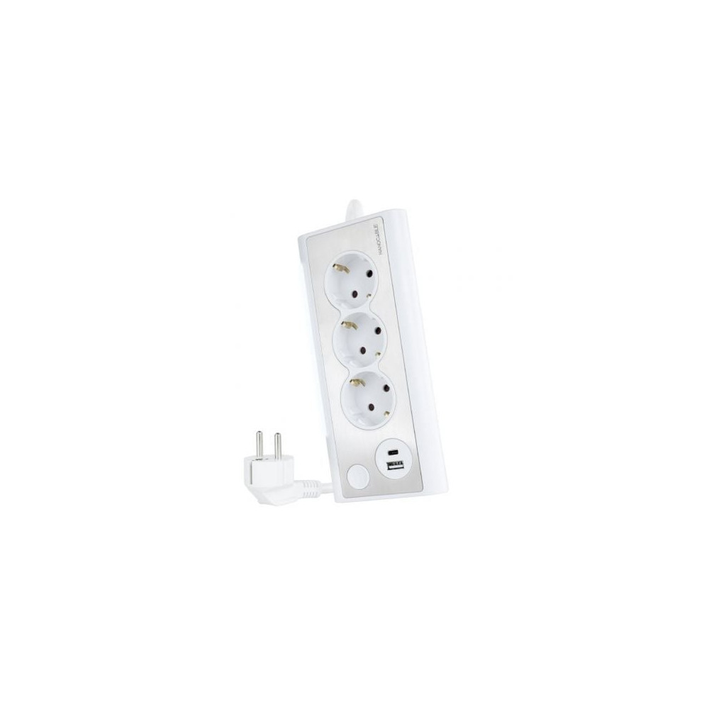 Regleta con Interruptor Nanocable 10.37.0013-W/ 3 Tomas de Corriente/ 1 USB/ 1 USB Tipo-C/ Cable 1.5m/ Blanca | Regletas