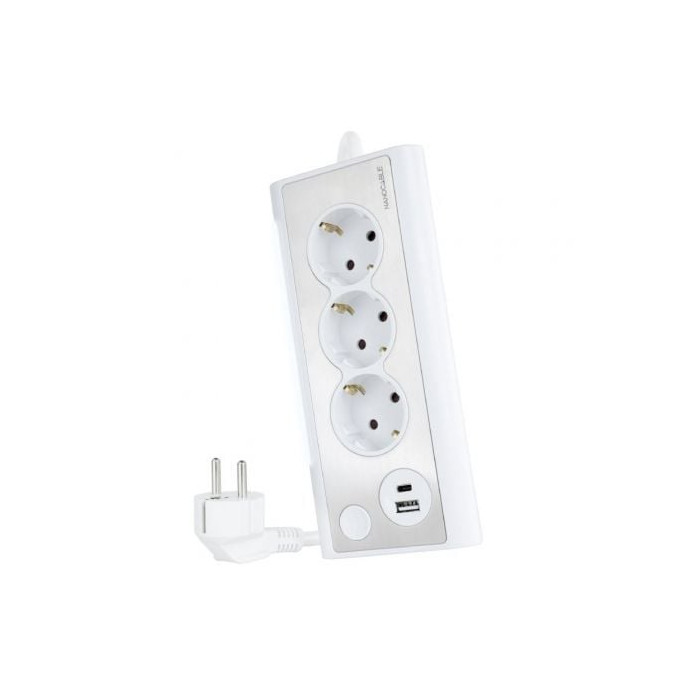 Regleta con Interruptor Nanocable 10.37.0013-W/ 3 Tomas de Corriente/ 1 USB/ 1 USB Tipo-C/ Cable 1.5m/ Blanca | Regletas