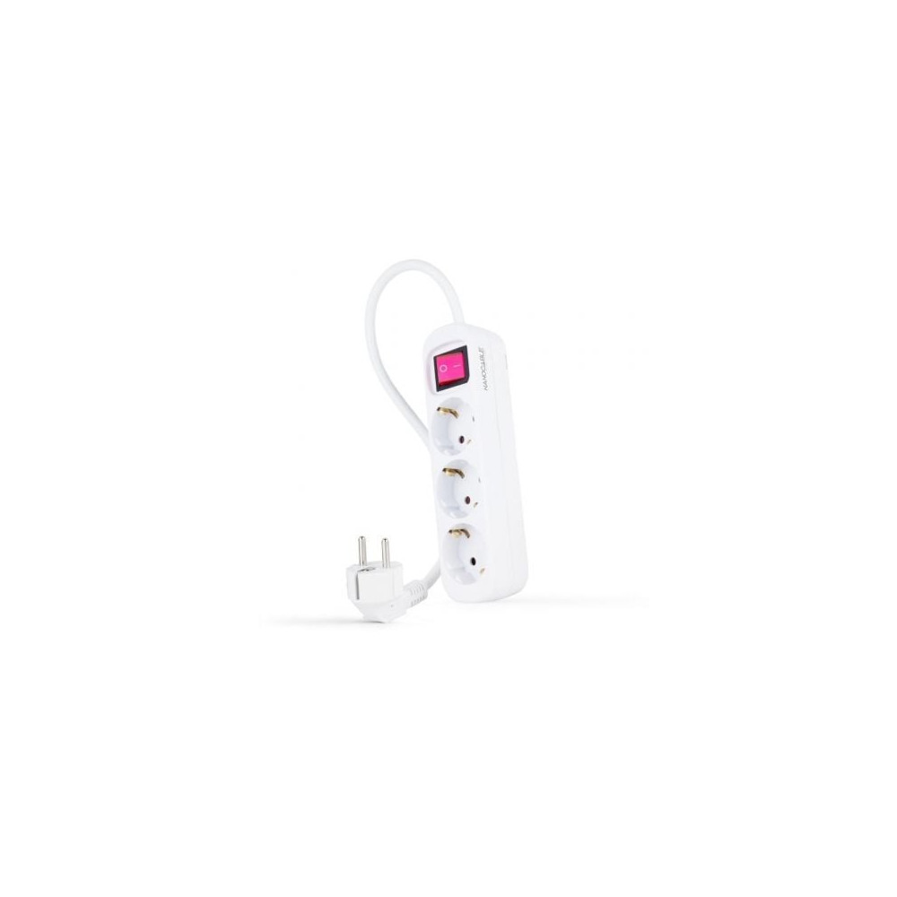 Regleta con Interruptor Nanocable 10.38.0003/ 3 Tomas de Corriente/ Cable 1.4m/ Blanca | Regletas