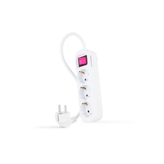 Regleta con Interruptor Nanocable 10.38.0003/ 3 Tomas de Corriente/ Cable 1.4m/ Blanca | Regletas