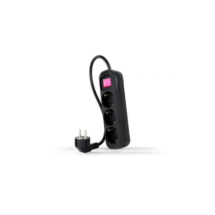 Regleta con Interruptor Nanocable 10.38.0003-BK/ 3 Tomas de Corriente/ Cable 1.4m/ Negra | Regletas