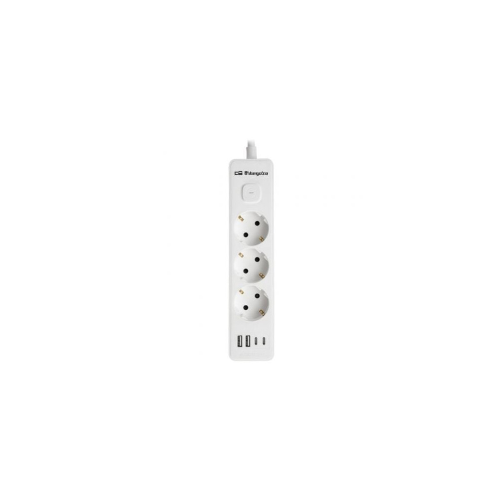 Regleta con Interruptor Orbegozo EN 3100/ 3 Tomas de Corriente/ 2 USB/ 2 USB Tipo-C/ Cable 1.4m/ Blanca | Regletas