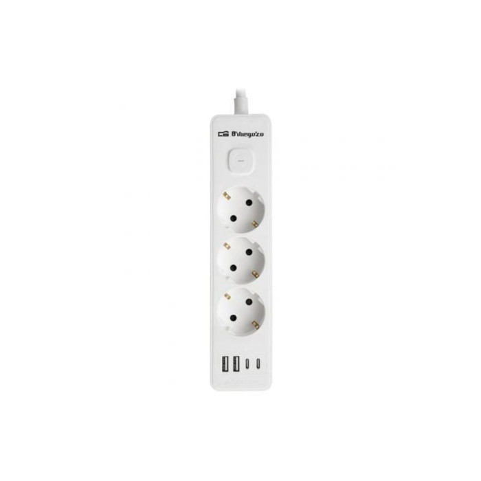 Regleta con Interruptor Orbegozo EN 3100/ 3 Tomas de Corriente/ 2 USB/ 2 USB Tipo-C/ Cable 1.4m/ Blanca | Regletas