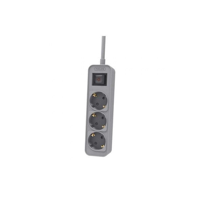 Regleta con Interruptor Philips CHP2134G/ 3 Tomas de corriente/ Cable 1.5m/ Gris | Regletas