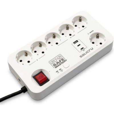 Regleta con interruptor Salicru SAFE MASTER+/ 5 Tomas de corriente/ 1 Master/ 2 USB Tipo-C/ 1 USB/ Cable 1.4m/ Blanca | Regletas
