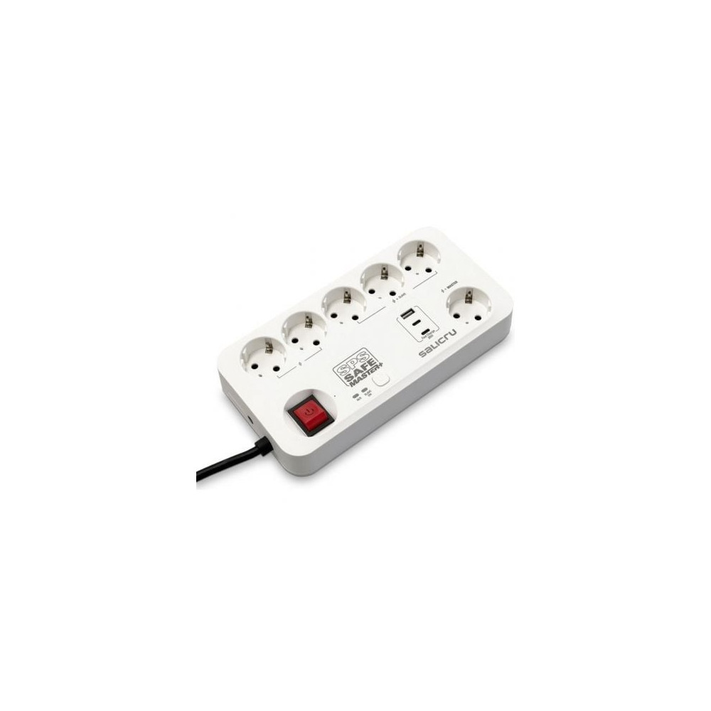 Regleta con interruptor Salicru SAFE MASTER+/ 5 Tomas de corriente/ 1 Master/ 2 USB Tipo-C/ 1 USB/ Cable 1.4m/ Blanca | Regletas