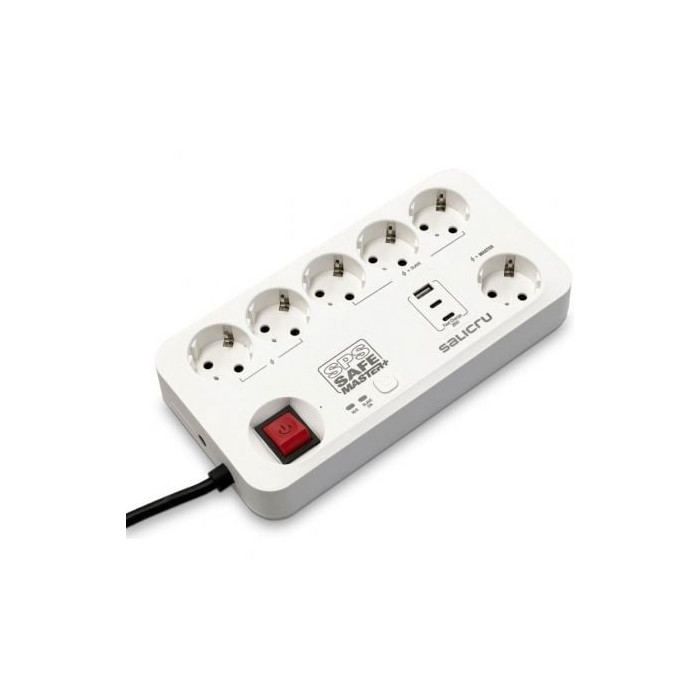 Regleta con interruptor Salicru SAFE MASTER+/ 5 Tomas de corriente/ 1 Master/ 2 USB Tipo-C/ 1 USB/ Cable 1.4m/ Blanca | Regletas