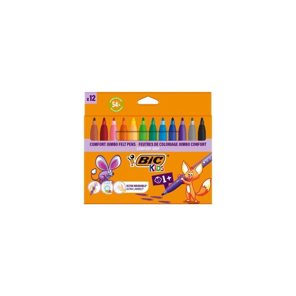Rotuladores Punta Ancha Bic Kids Comfort Jumbo 517250/ 12 unidades/ Colores Surtidos | Ceras y Lápices