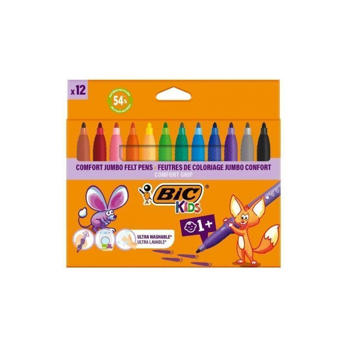 Rotuladores Punta Ancha Bic Kids Comfort Jumbo 517250/ 12 unidades/ Colores Surtidos | Ceras y Lápices