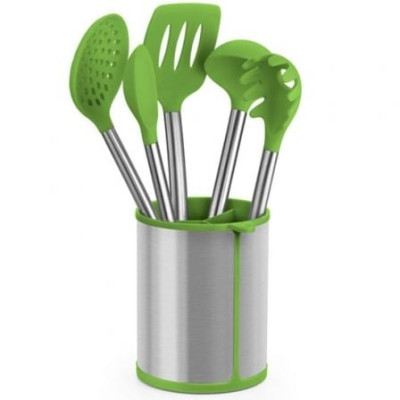 Set 5 Utensilios Bra Prior A197011/ Bote Porta Utensilios/ Espátula/ Cuchara/ Pasta/ Cazo/ Espumadera/ Cucharón | Utensilios