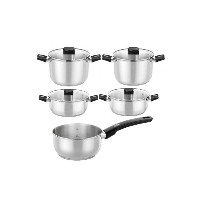 Pack Batería de Cocina Elite Monix M240002/ Cazo Ø14cm/ Ollas Ø20 - 24cm/ Cacerolas Ø20 - 24cm/ Acero Inoxidable/ Apta para Indu