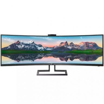 Monitor Profesional Ultrapanorámico Curvo Philips 499P9H 48.8'/ Dual QHD/ Webcam/ Multimedia/ Regulable en altura/ Negro | Monit