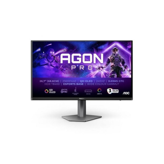 Monitor Gaming AOC AG276QZD2 26.5'/ WQHD/ Multimedia/ 0.03ms/ 240Hz/ QD-OLED/ Regulable en altura/ Negro | Monitores
