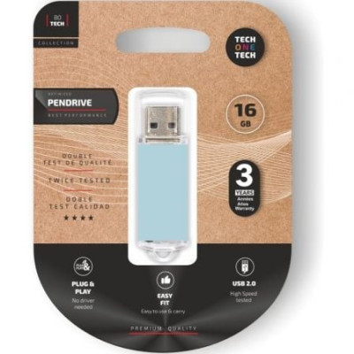 Pendrive 16GB Tech One Tech Basic USB 2.0/ Azul Cielo | Memorias USB