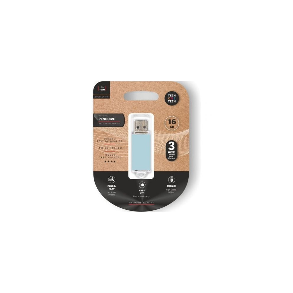 Pendrive 16GB Tech One Tech Basic USB 2.0/ Azul Cielo | Memorias USB