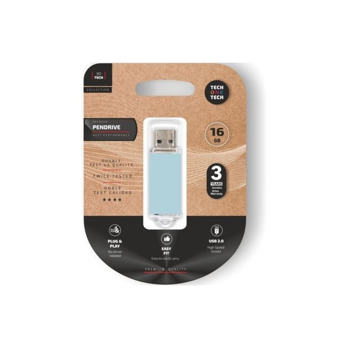 Pendrive 16GB Tech One Tech Basic USB 2.0/ Azul Cielo | Memorias USB