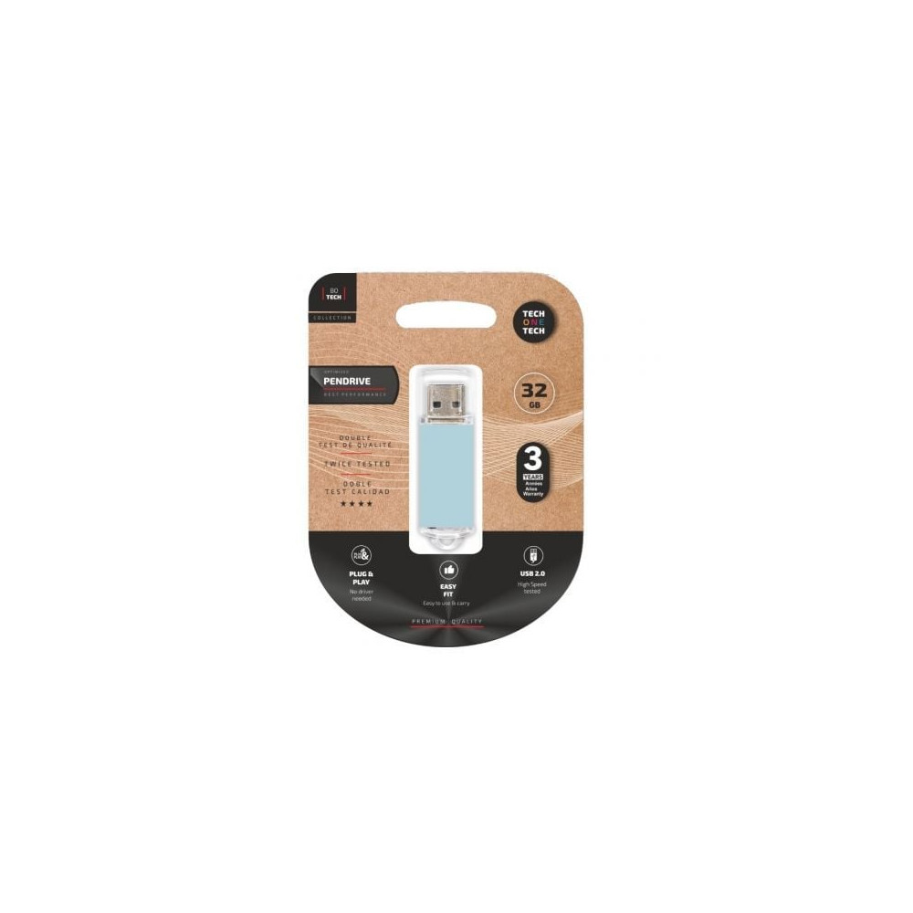 Pendrive 32GB Tech One Tech Basic USB 2.0/ Azul Cielo | Memorias USB