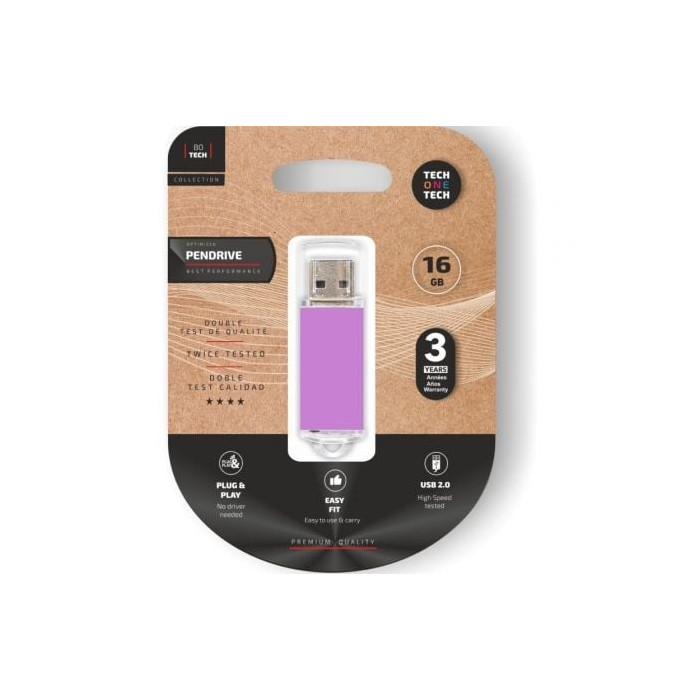 Pendrive 16GB Tech One Tech Basic USB 2.0/ Púrpura Claro | Memorias USB