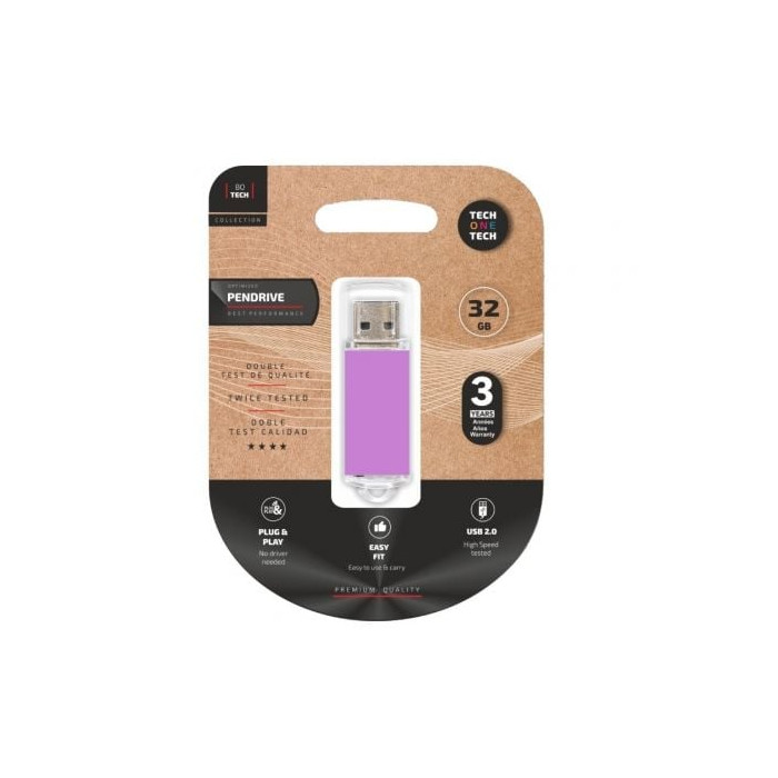 Pendrive 32GB Tech One Tech Basic USB 2.0/ Púrpura Claro | Memorias USB